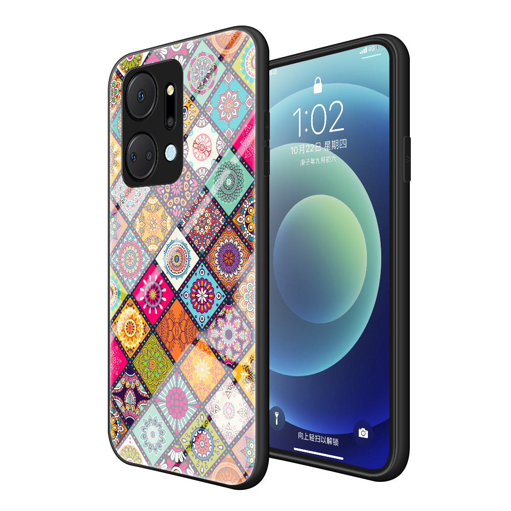 Flower Pattern Phone Case for Honor X7a 5G Kickstand PC TPU Tempered Glass Cell Phone Cover with Lanyard Flower Pattern Phone Case for Honor X7a 5G Kickstand PC TPU Tempered Glass Cell Phone Cover with Lanyard